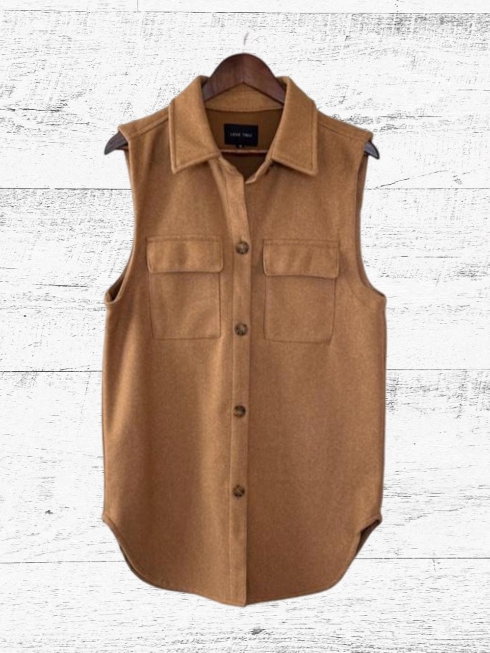 Love Tree Women's Sleeveless Button-Front Shirt Vest - Camel